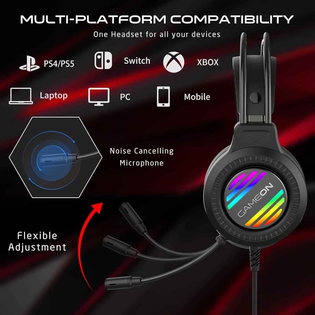 جيم أون سماعة ألعاب سلكية بإضاءة RGB موديل GOT100 Ravenstrike باللون الأسود