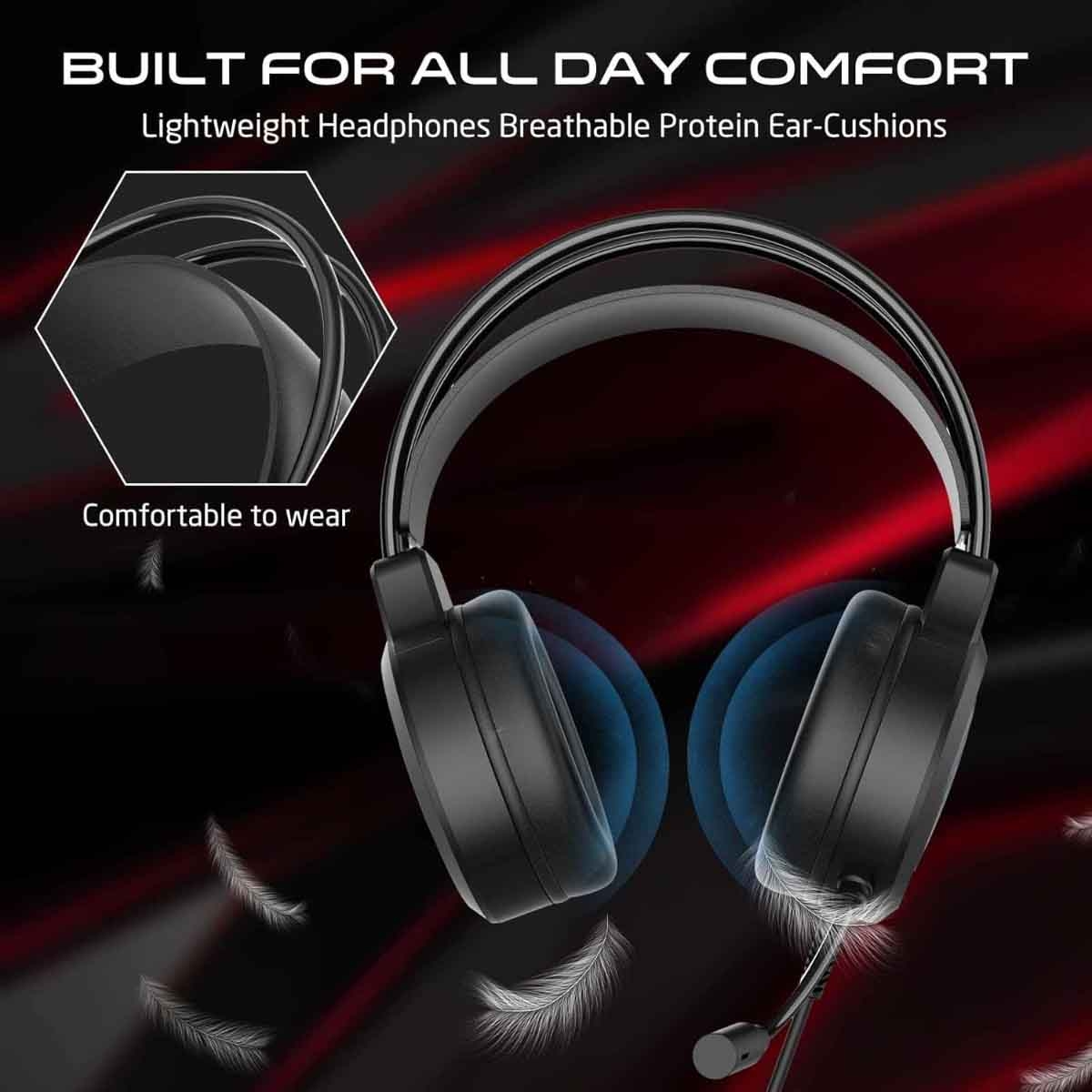 جيم أون سماعة ألعاب سلكية بإضاءة RGB موديل GOT100 Ravenstrike باللون الأسود