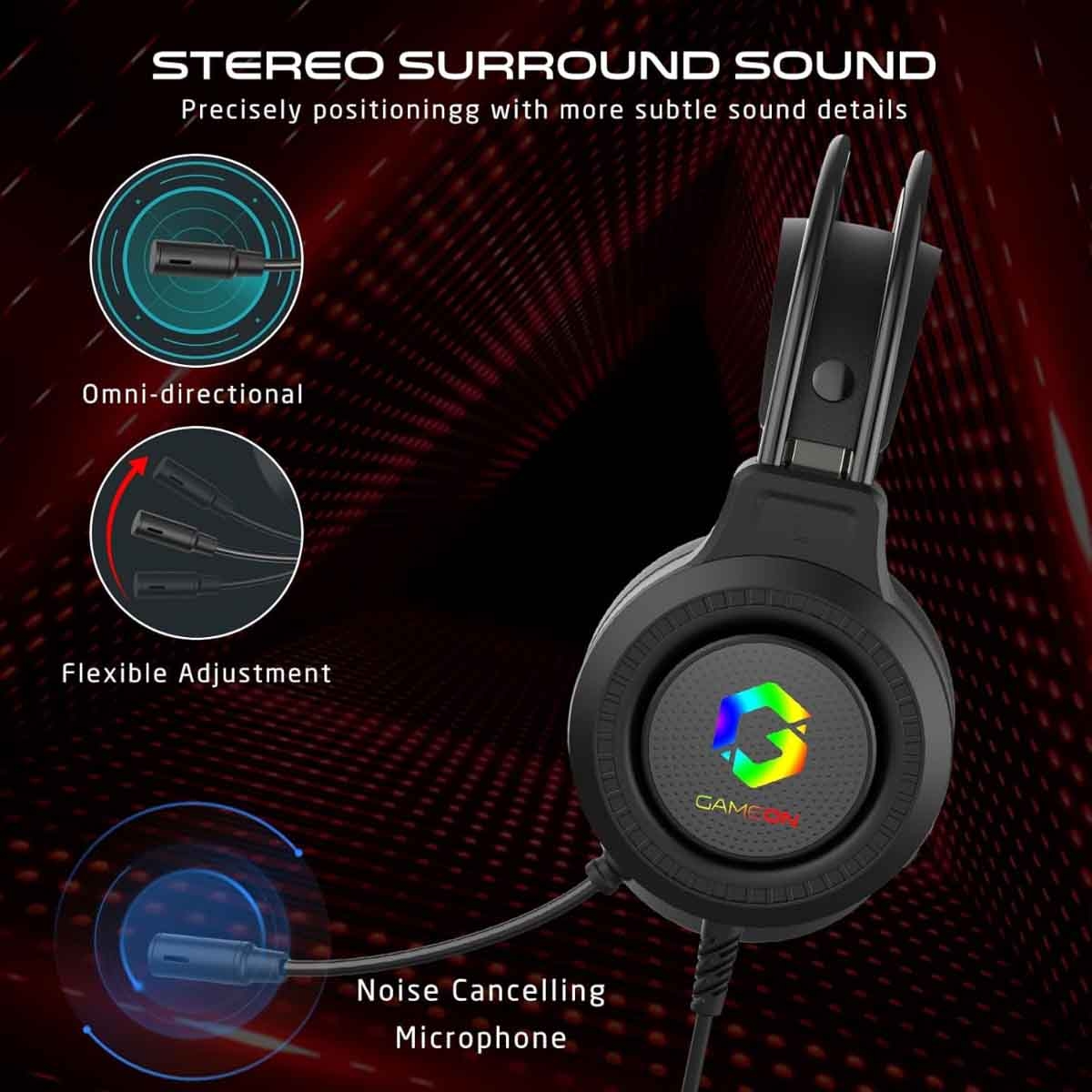 Game On Black GOT101 Shadowfire RGB Wired Gaming Headset
