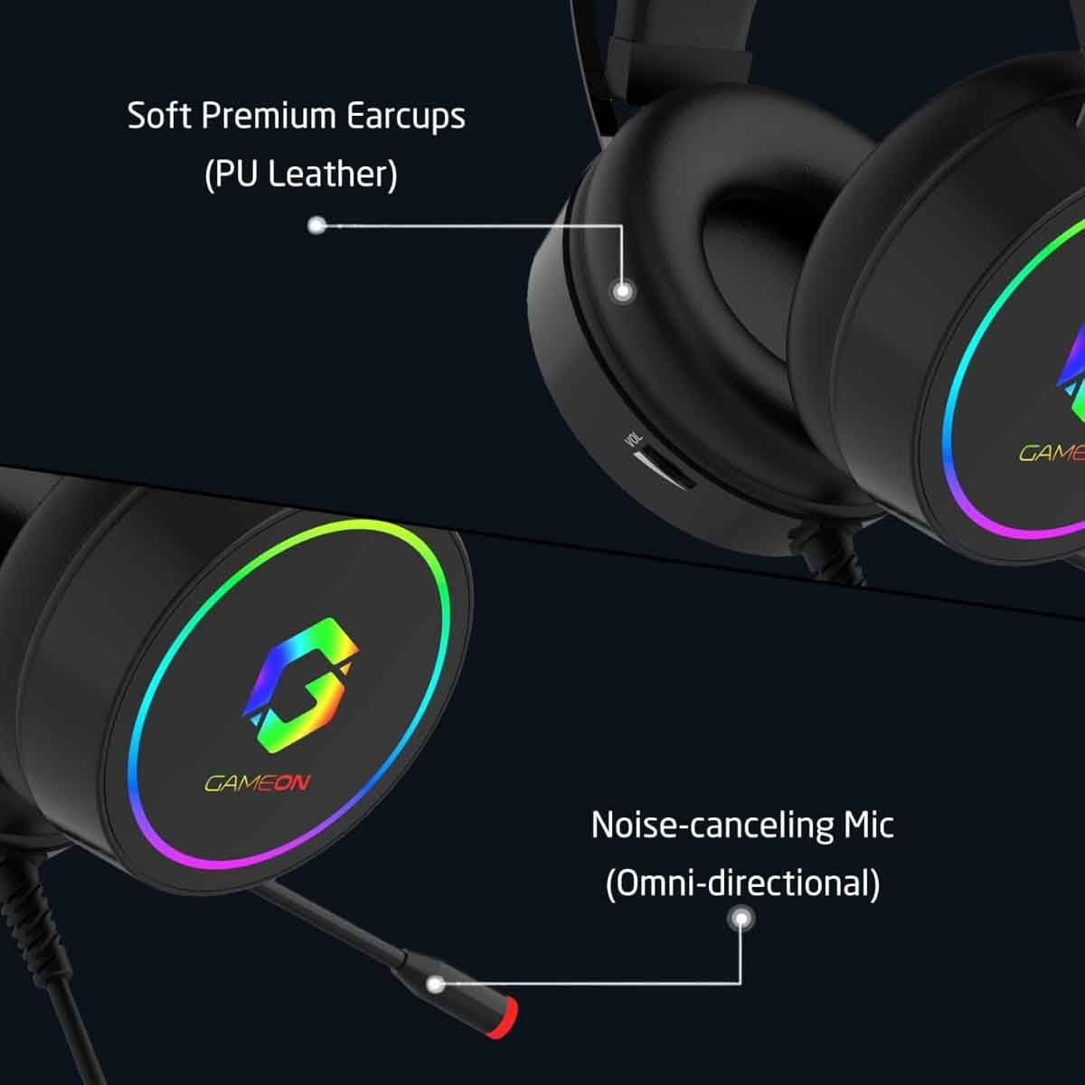 جيم أون سماعة ألعاب سلكية بإضاءة RGB موديل GOT200A Thunderstrike باللون الأسود