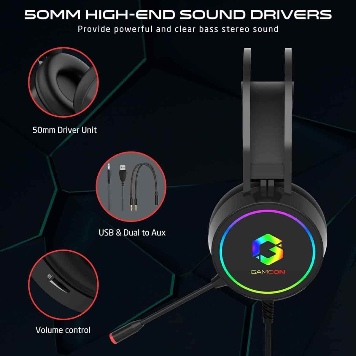 Game On Black GOT200A Thunderstrike RGB Wired Gaming Headset