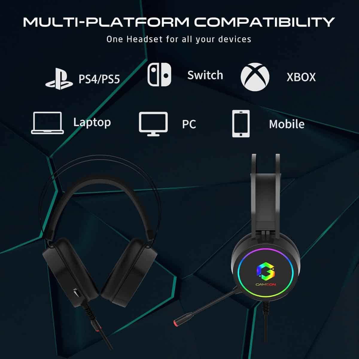 Game On Black GOT200A Thunderstrike RGB Wired Gaming Headset