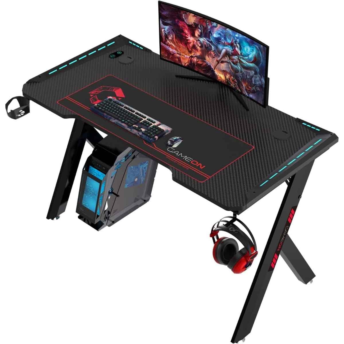 Game On Black Hawksbill Series RGB Flowing Light Gaming Desk