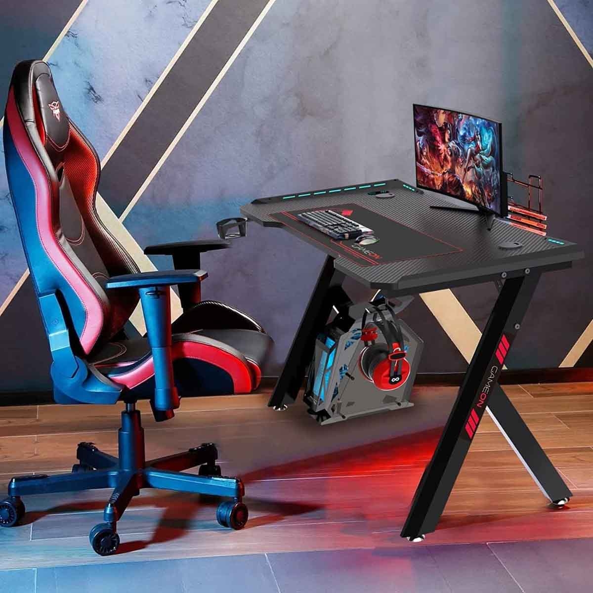 Game On Black Hawksbill Series RGB Flowing Light Gaming Desk
