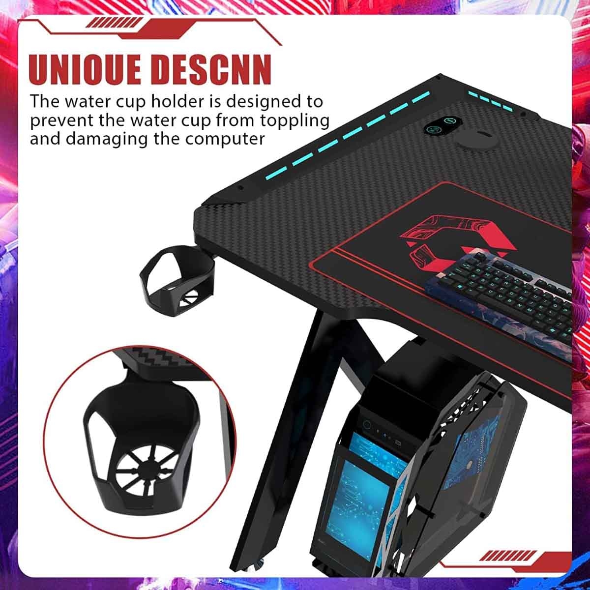 Game On Black Hawksbill Series RGB Flowing Light Gaming Desk