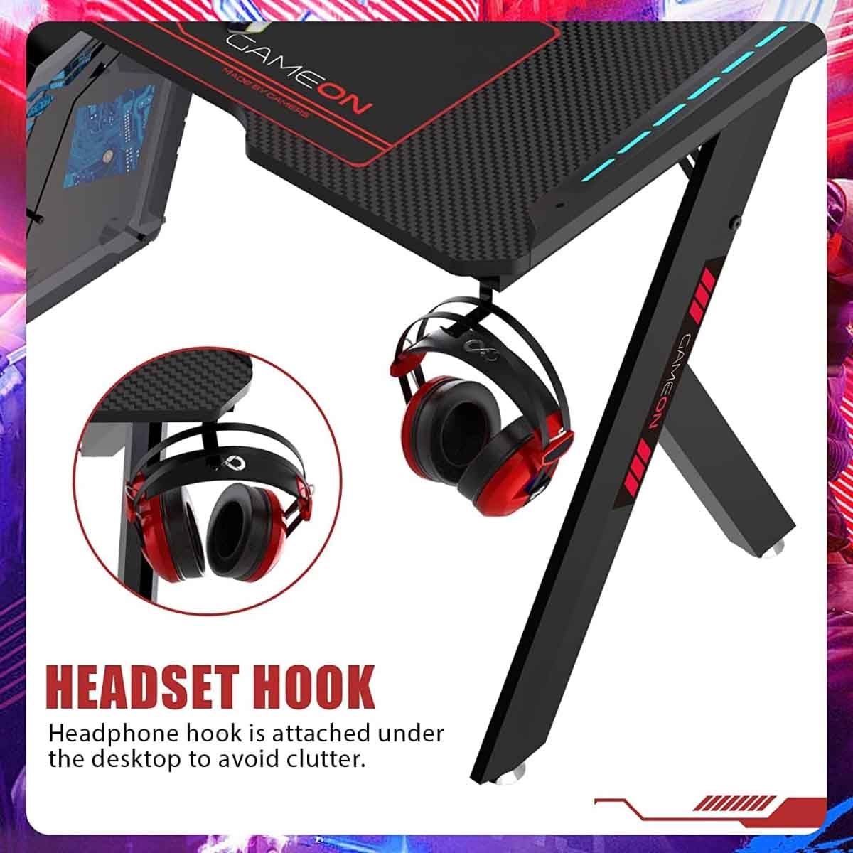 Game On Black Hawksbill Series RGB Flowing Light Gaming Desk