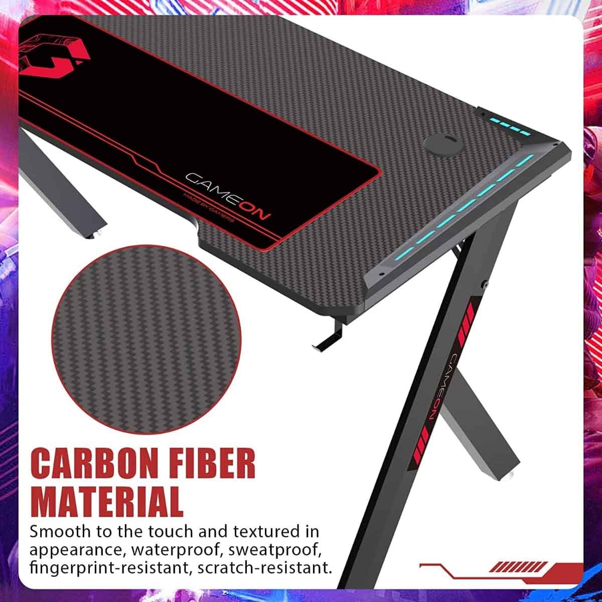 Game On Black Hawksbill Series RGB Flowing Light Gaming Desk