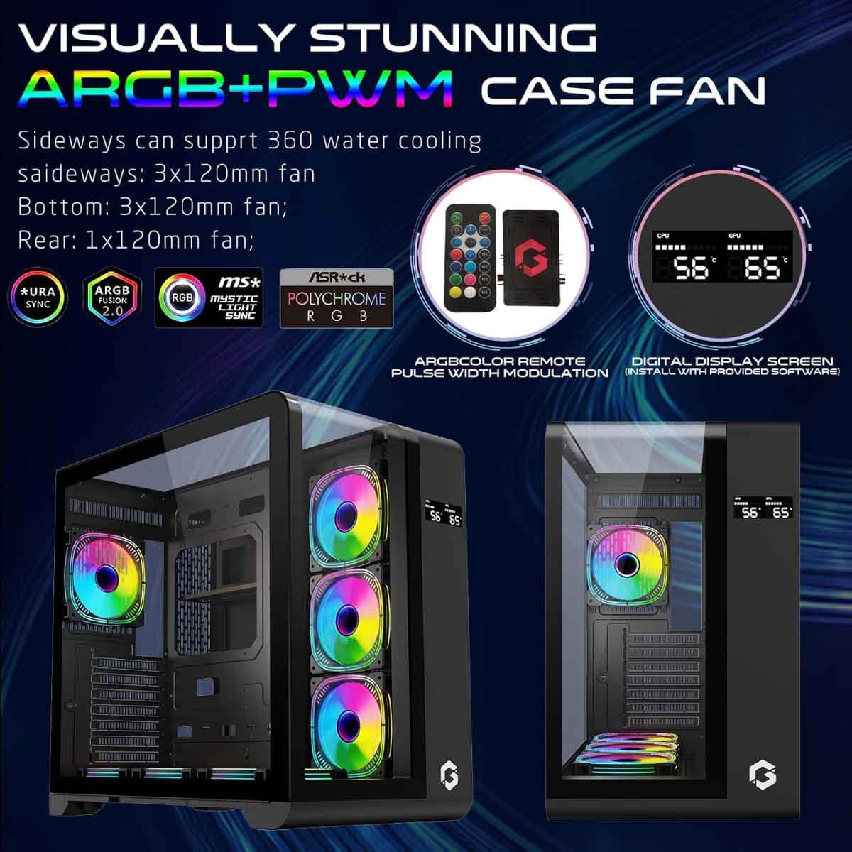 Game On Black Infinity Series ARGB ATX Mid Tower Gaming PC Case