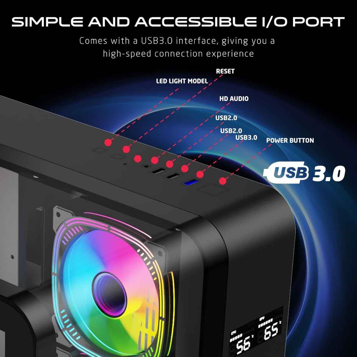 Game On Black Infinity Series ARGB ATX Mid Tower Gaming PC Case