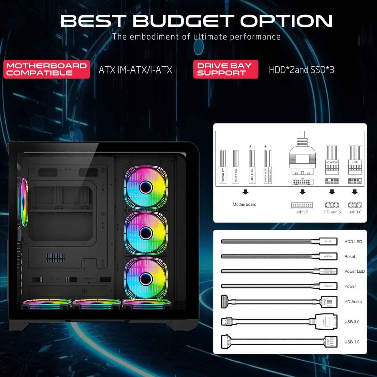 Game On Black Infinity Series ARGB ATX Mid Tower Gaming PC Case