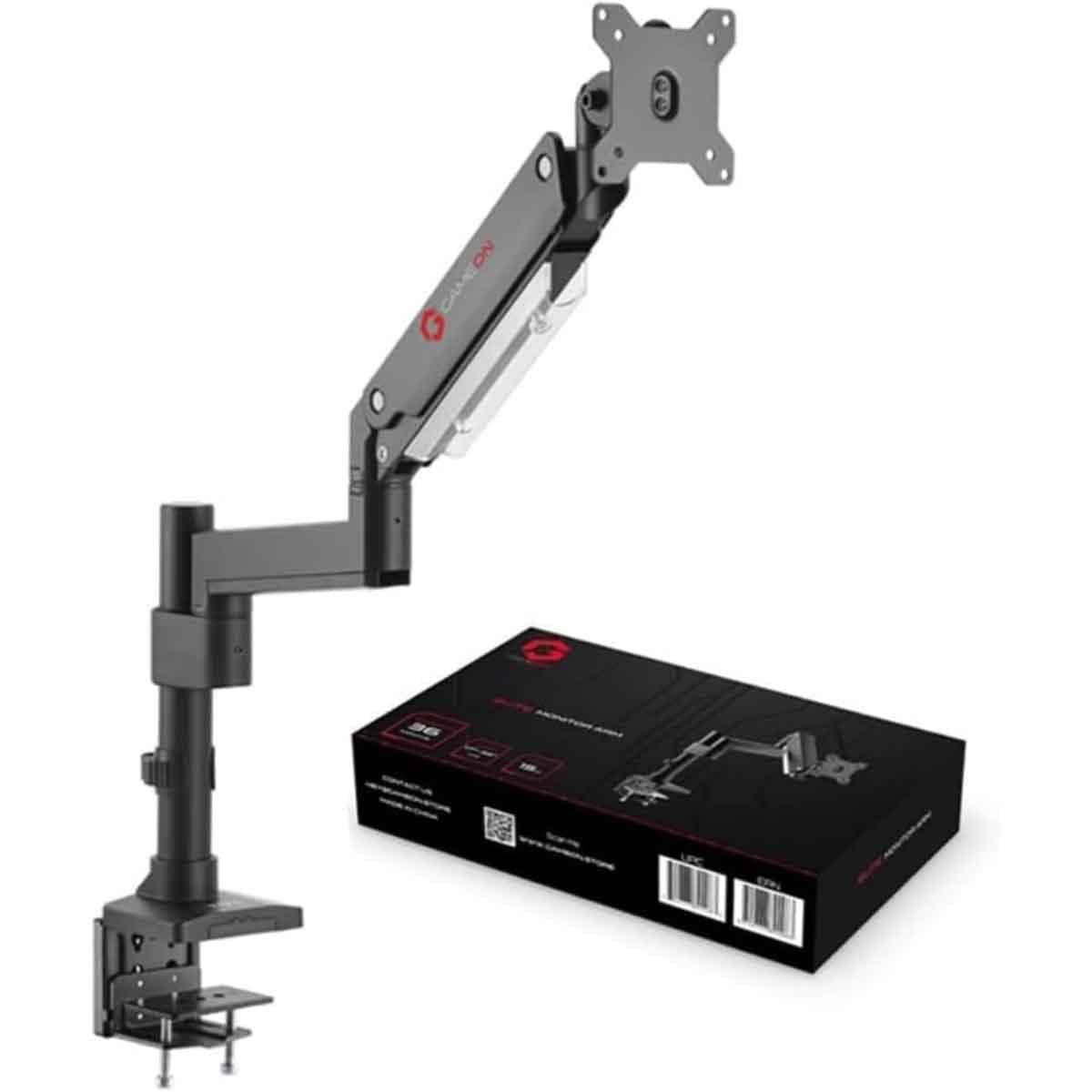 Game On Black Pole-Mounted Aluminum Heavy-Duty Gas Spring Single Monitor Arm Stand