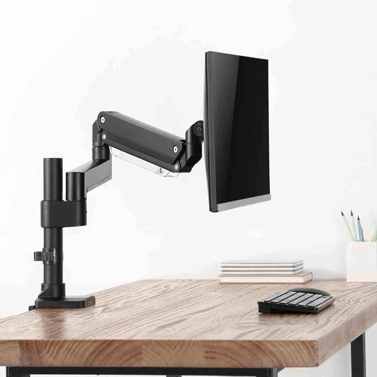 Game On Black Pole-Mounted Aluminum Heavy-Duty Gas Spring Single Monitor Arm Stand