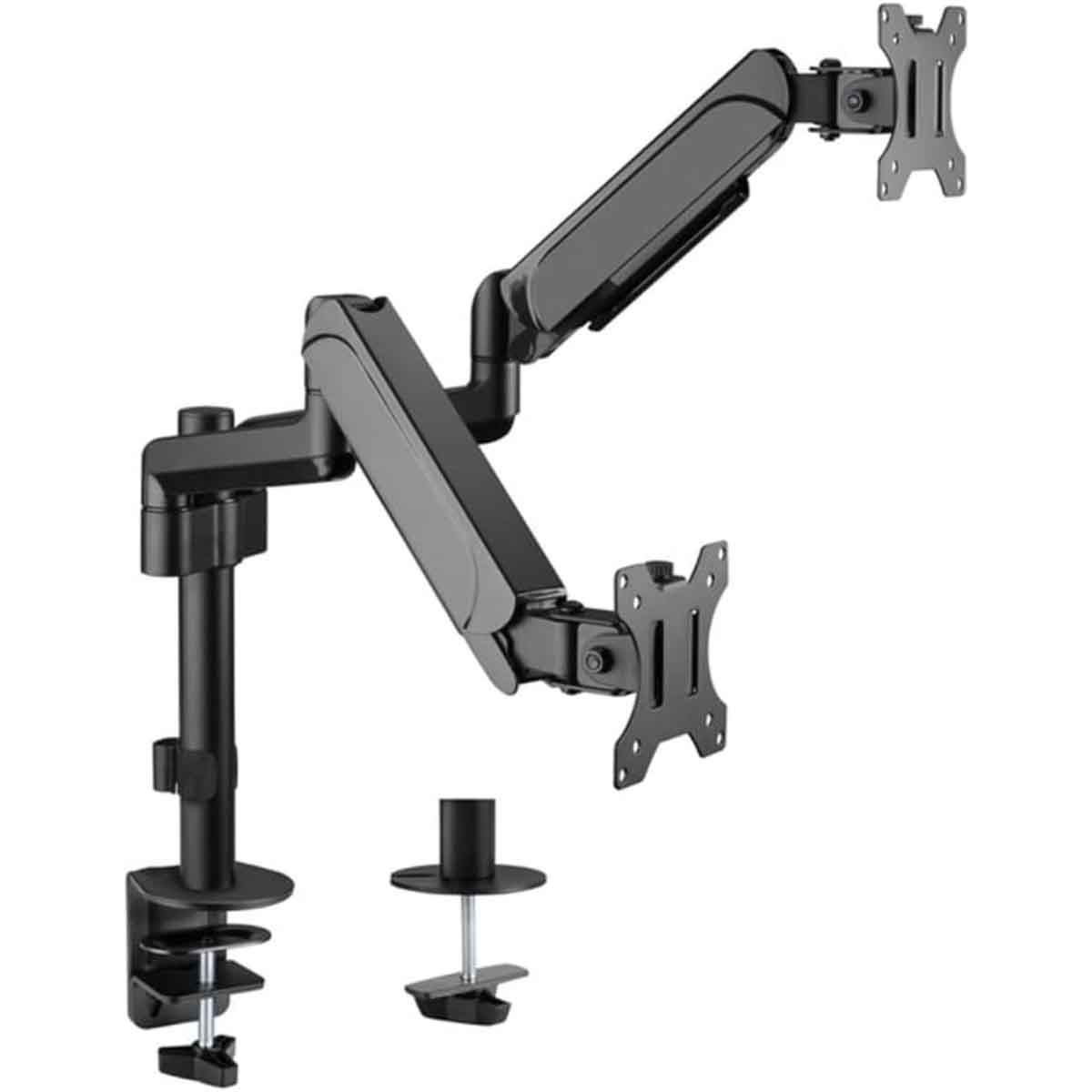 Game On Black Pole-Mounted Gas Spring Dual Monitor Arm Stand