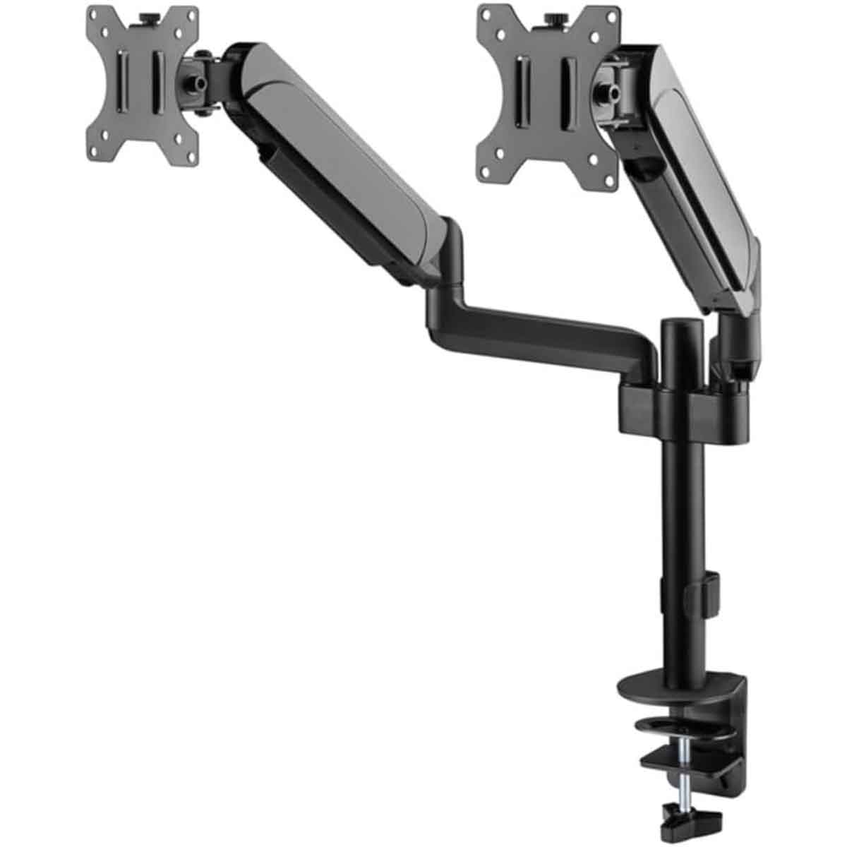 Game On Black Pole-Mounted Gas Spring Dual Monitor Arm Stand