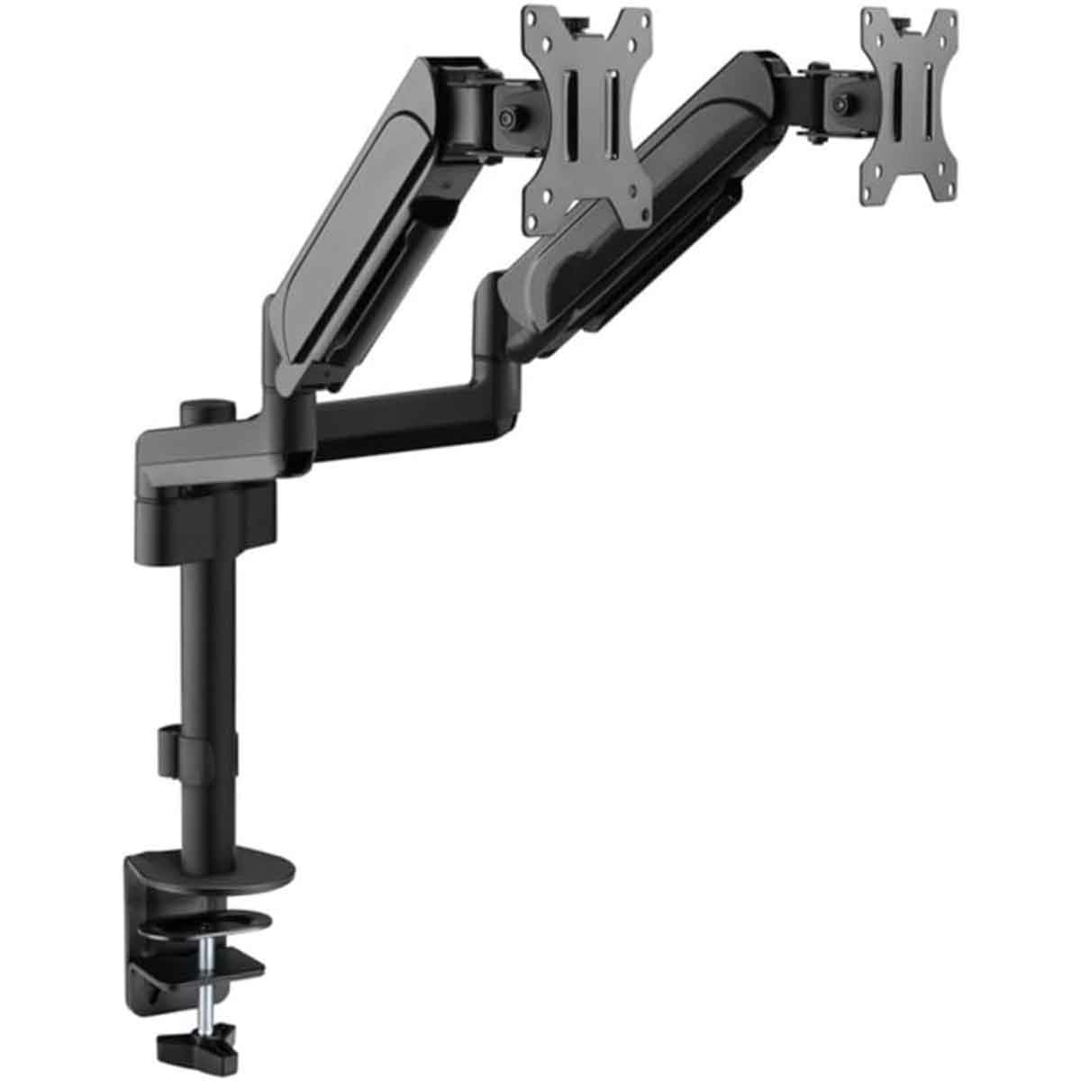 Game On Black Pole-Mounted Gas Spring Dual Monitor Arm Stand
