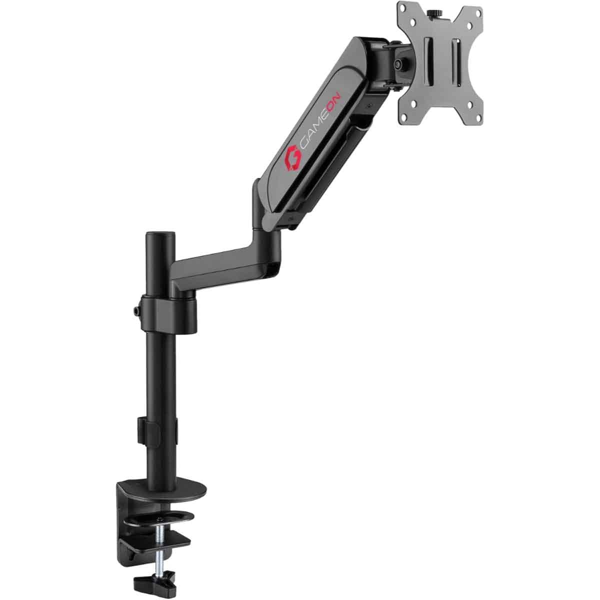 Game On Black Pole-Mounted Gas Spring Single Monitor Arm Stand