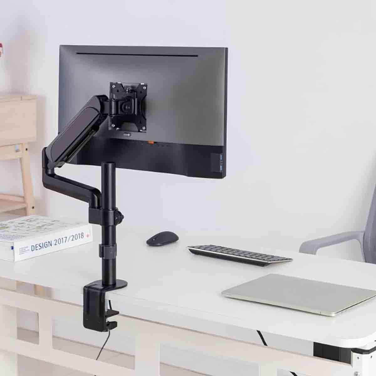 Game On Black Pole-Mounted Gas Spring Single Monitor Arm Stand