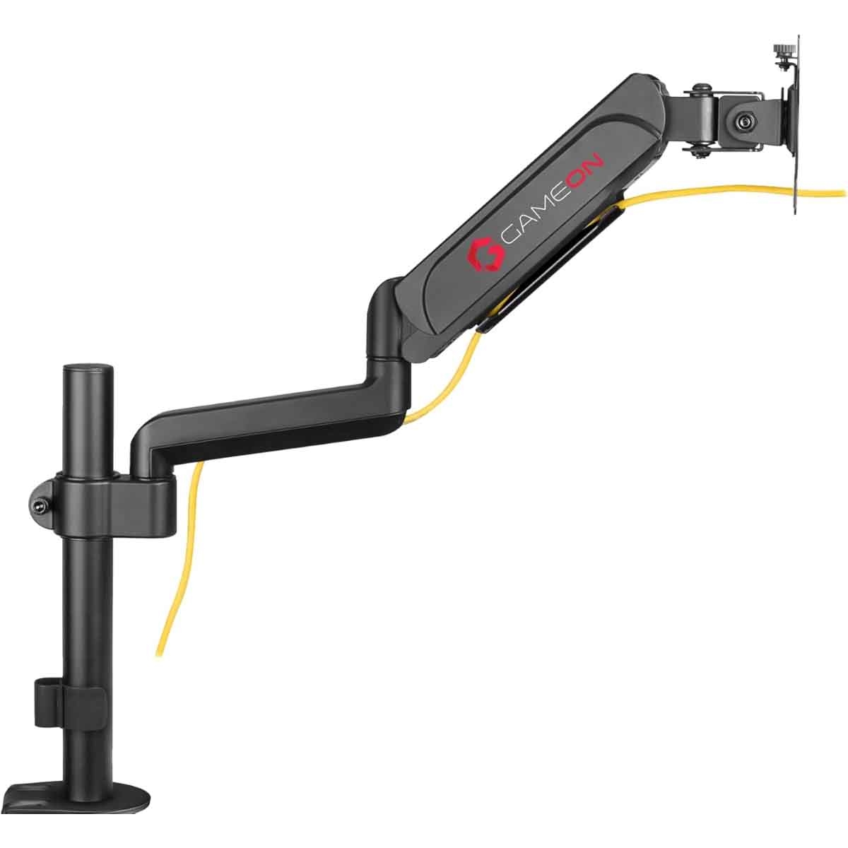 Game On Black Pole-Mounted Gas Spring Single Monitor Arm Stand