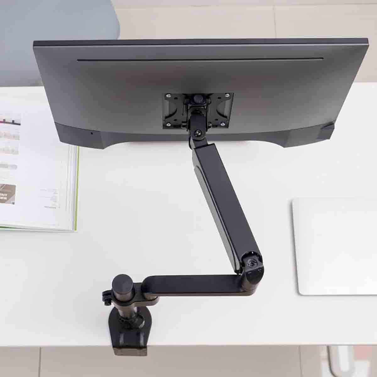 Game On Black Pole-Mounted Gas Spring Single Monitor Arm Stand