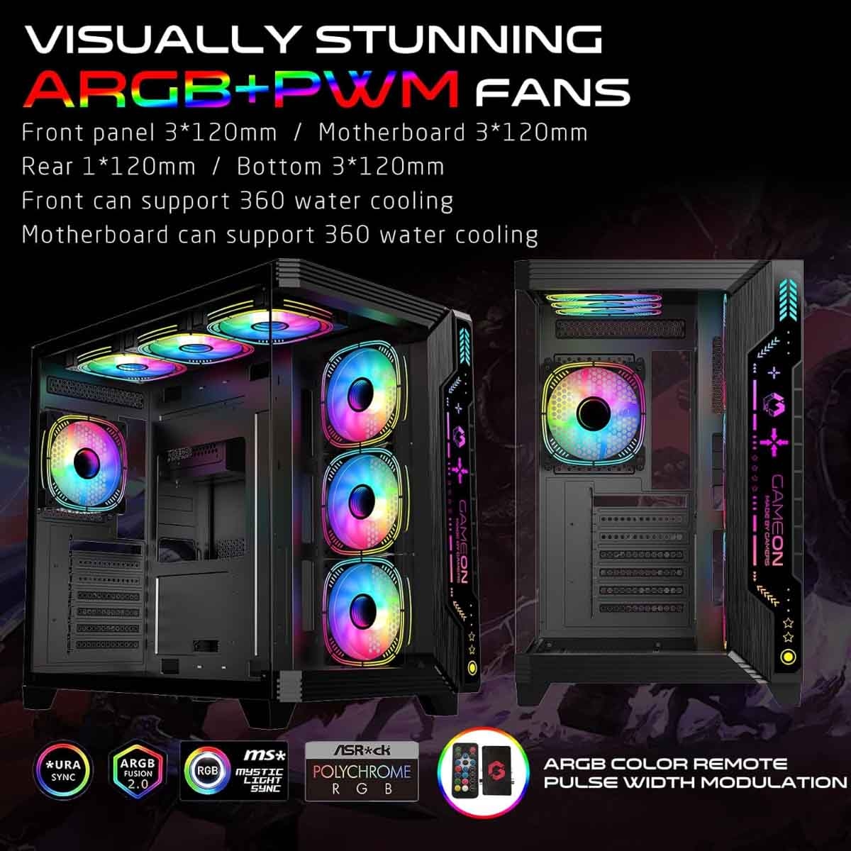 Game On Black Pulse Series ARGB ATX Mid Tower Gaming PC Case