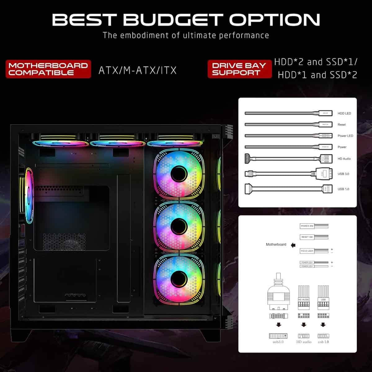 Game On Black Pulse Series ARGB ATX Mid Tower Gaming PC Case