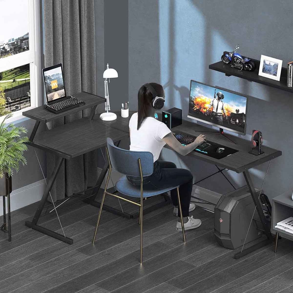 Game On Black Slayer II XL Series 3-in-1 L-Shaped Gaming Desk