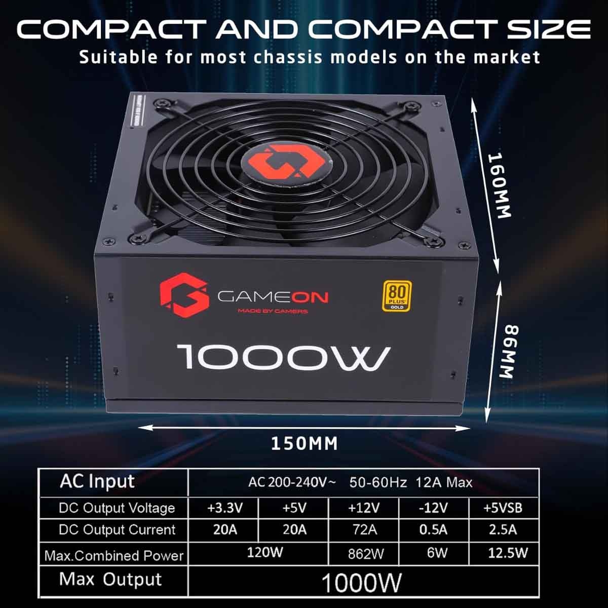 جيم أون مزود طاقة للألعاب SPY2 بقدرة 1000 واط بمعيار 80 Plus Gold باللون الأسود