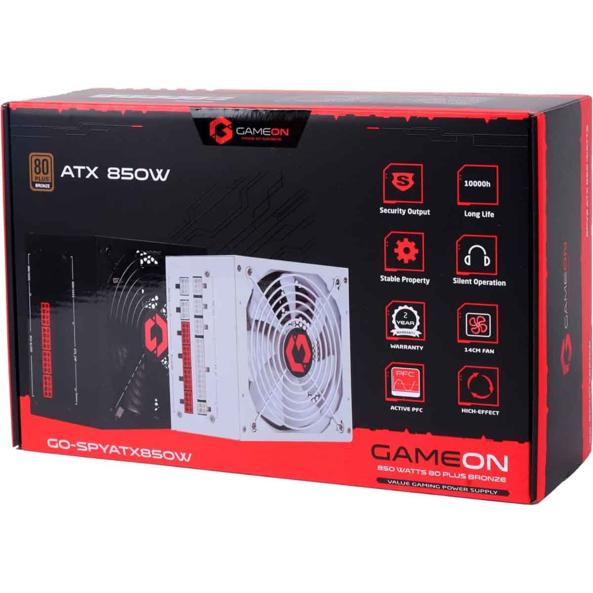 Game On Black SPY2 850 Watts 80 Plus Bronze Gaming Power Supply