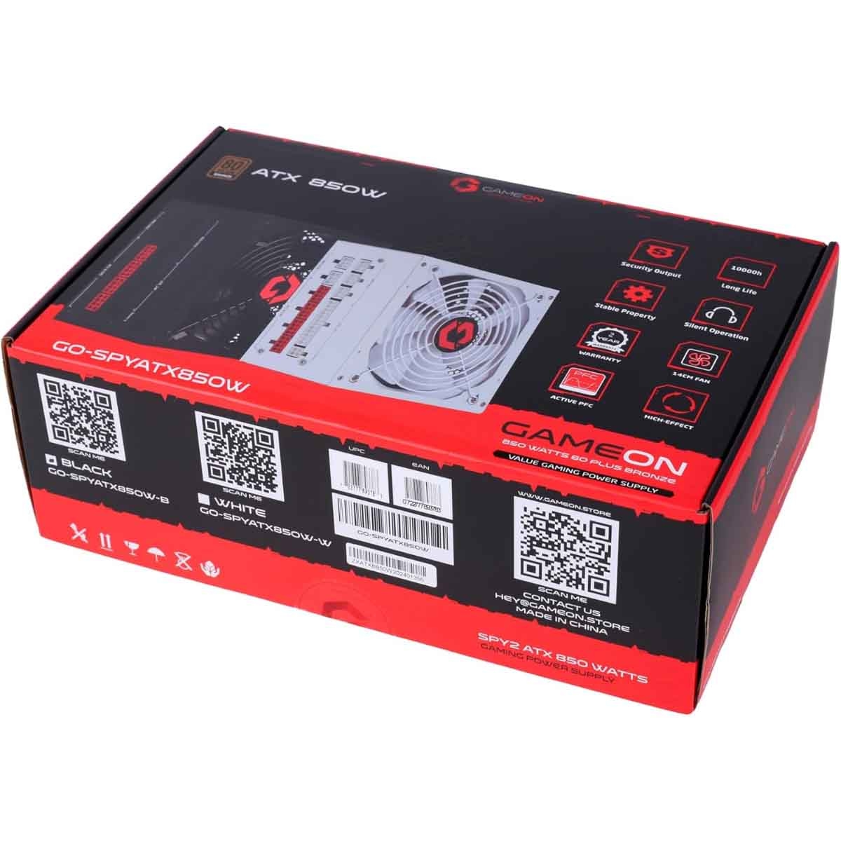 Game On Black SPY2 850 Watts 80 Plus Bronze Gaming Power Supply