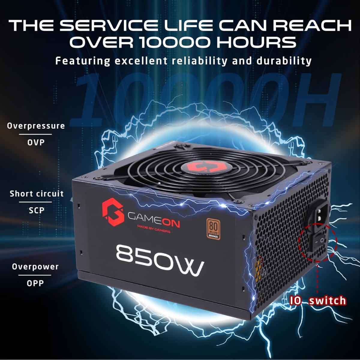 Game On Black SPY2 850 Watts 80 Plus Bronze Gaming Power Supply