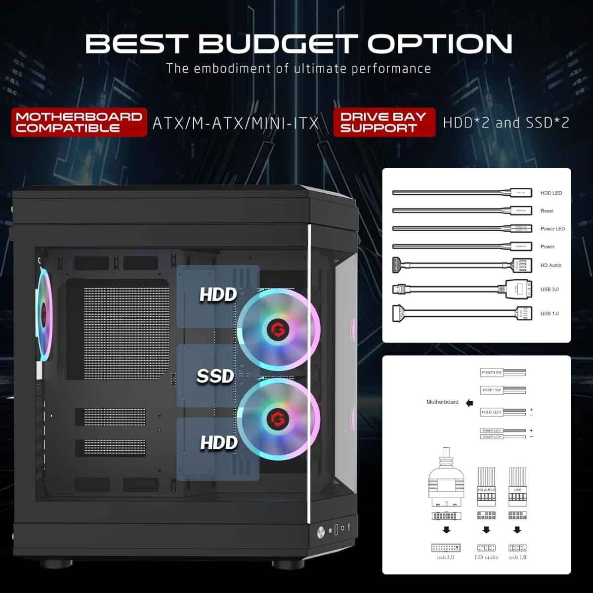 Game On Black Valkyrie Series Mid Tower Gaming PC Case