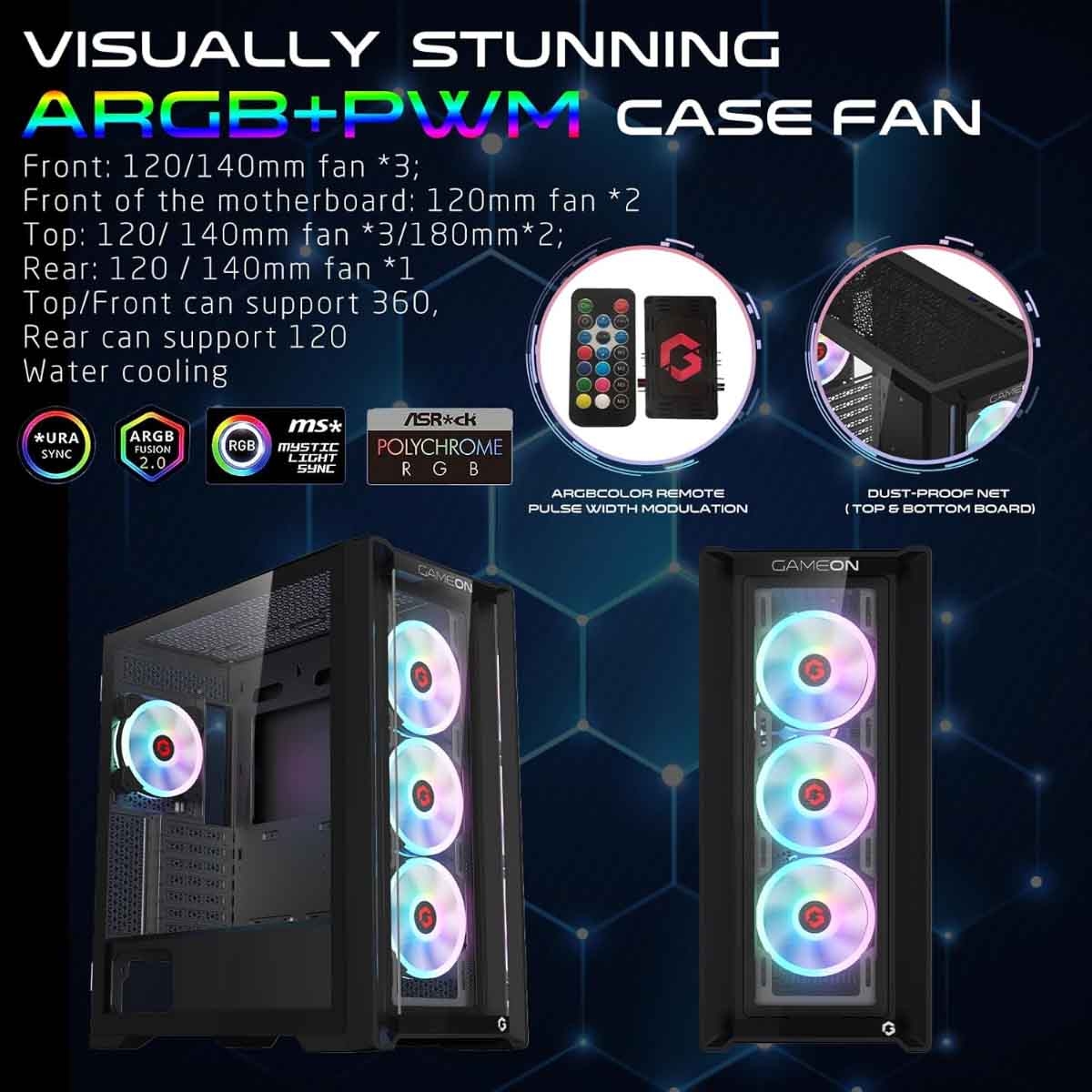 جيم أون كيس كمبيوتر ألعاب Mid Tower من سلسلة Vortex Midnight باللون الأسود