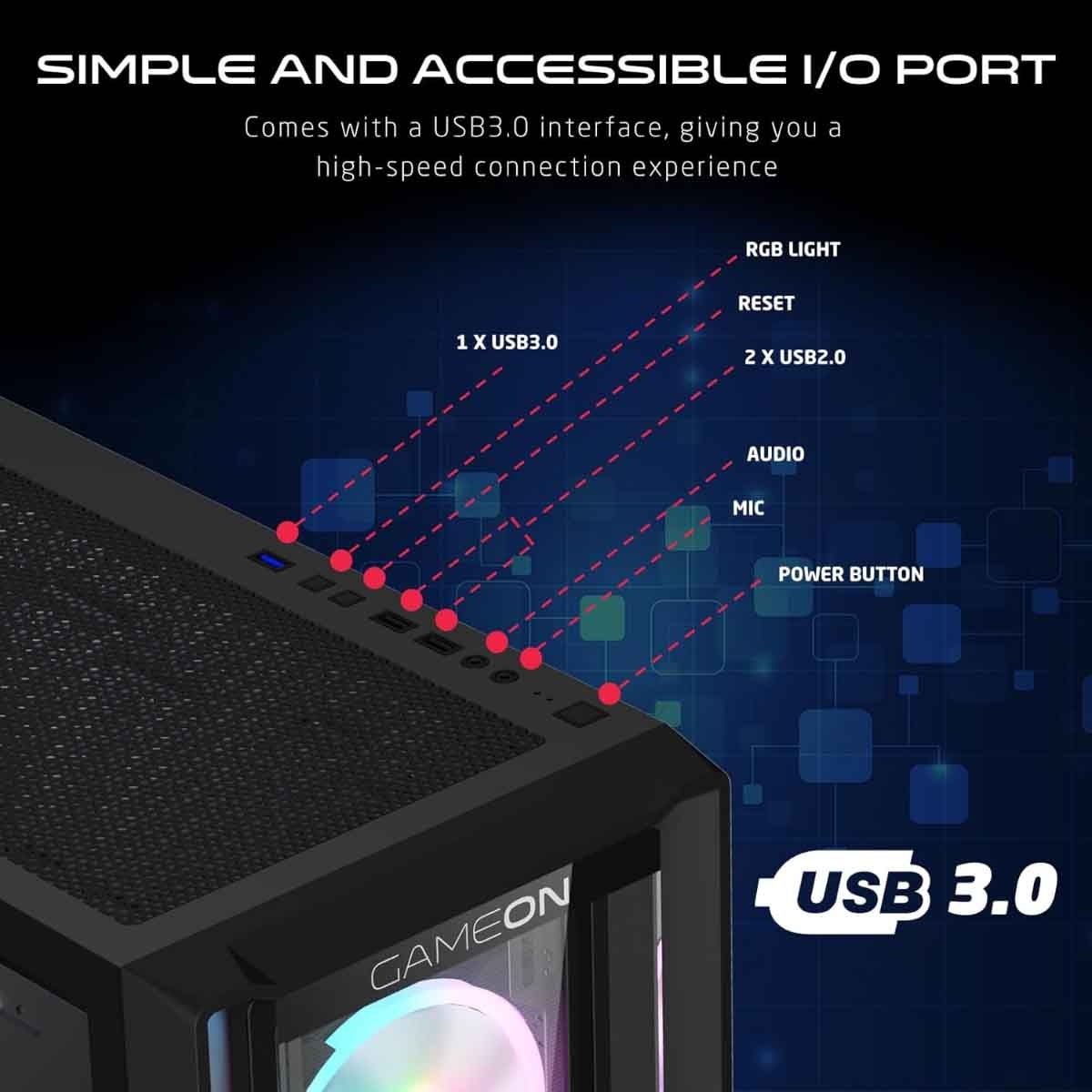 جيم أون كيس كمبيوتر ألعاب Mid Tower من سلسلة Vortex Midnight باللون الأسود