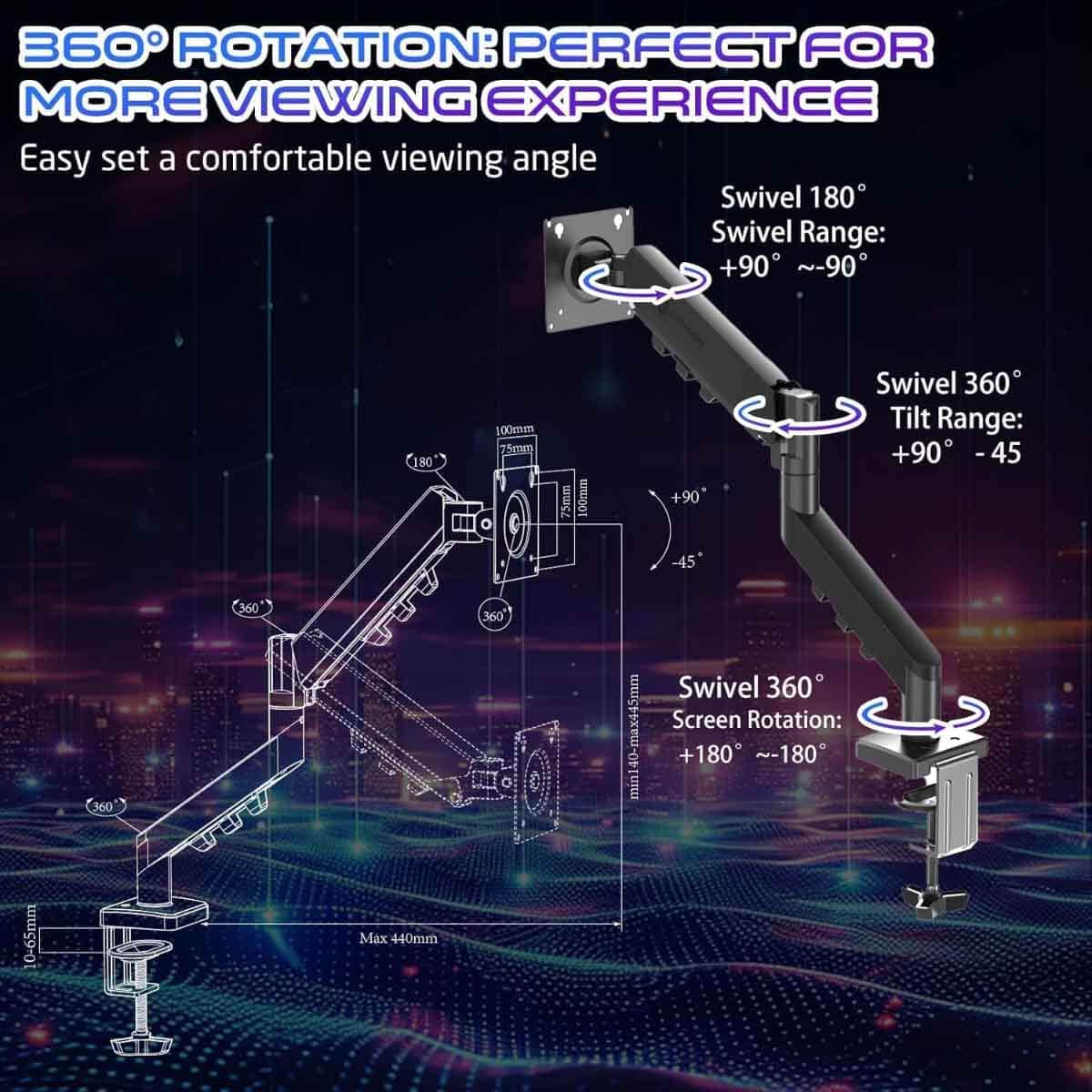 Game On GO-5500 Gas Mechanical Spring Monitor Arm Stand