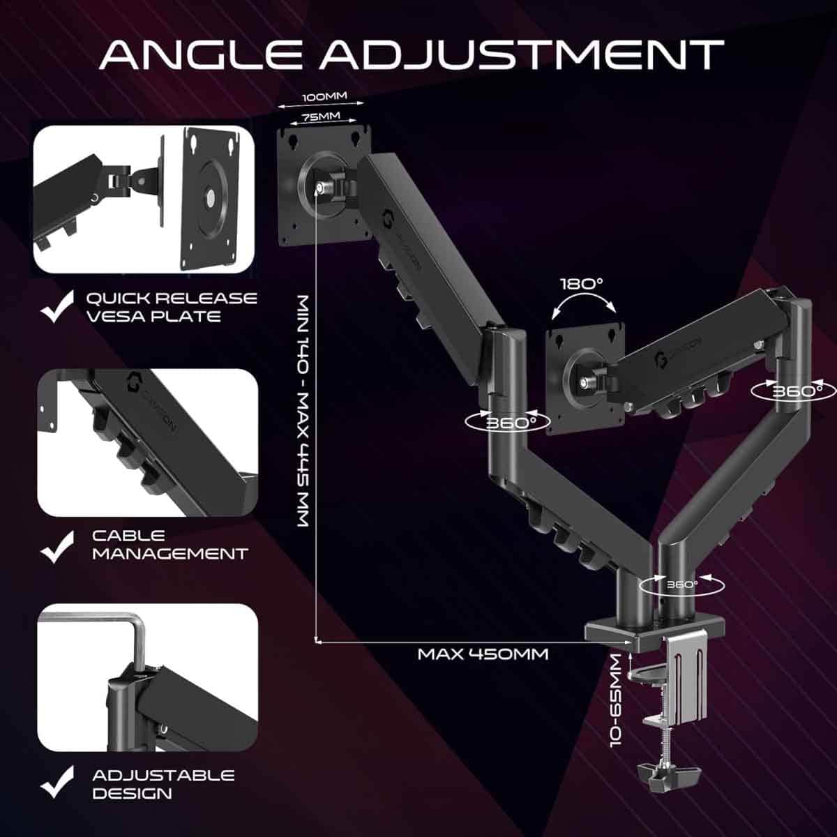 Game On GO-5550 Gas Mechanical Spring Double Monitor Arm Stand