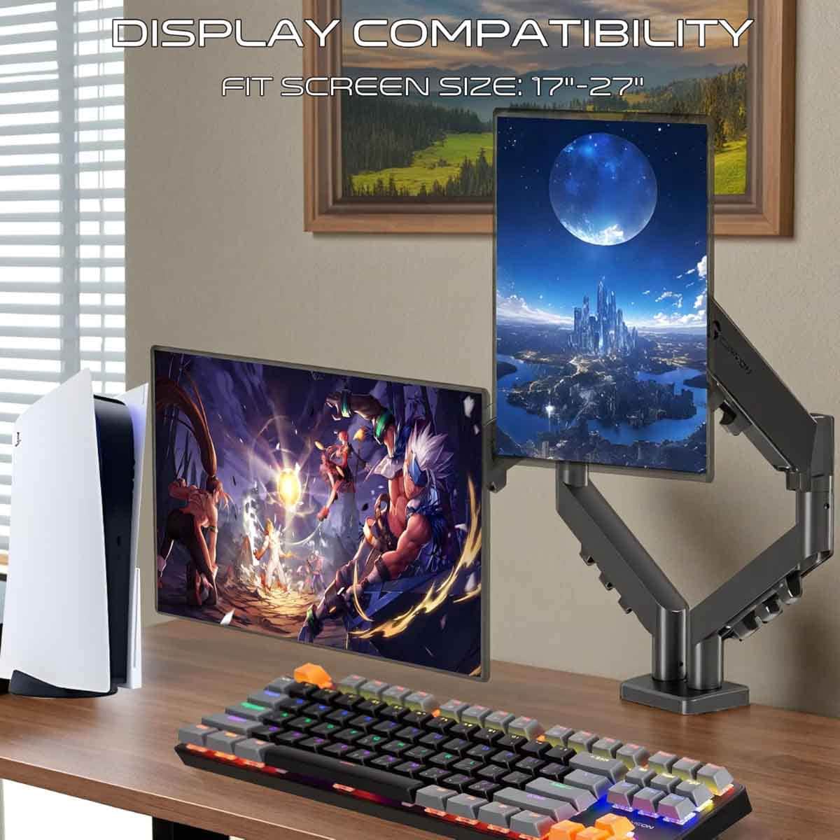 Game On GO-5550 Gas Mechanical Spring Double Monitor Arm Stand