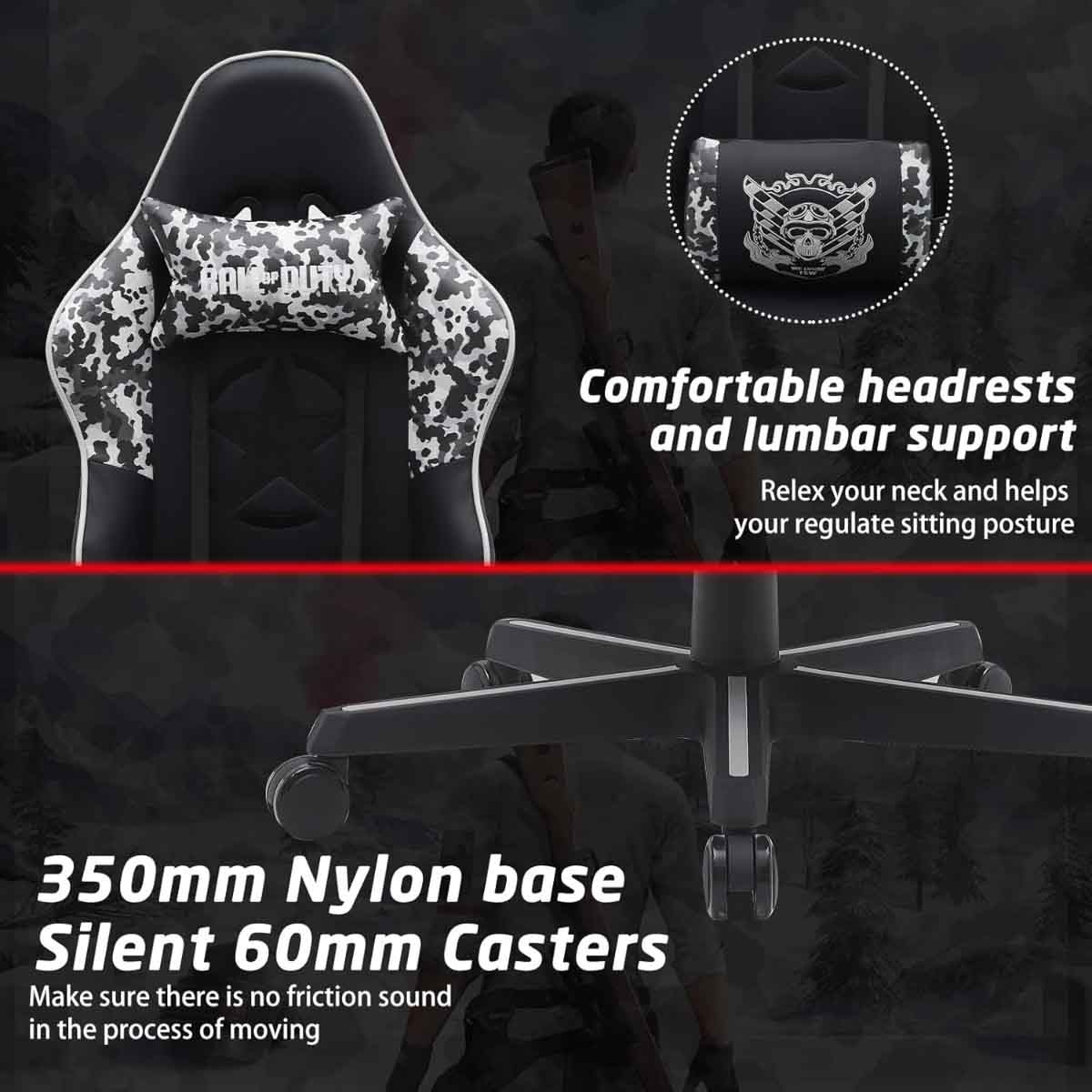 جيم أون كرسي ألعاب Call of Duty باللونين الأسود والأبيض