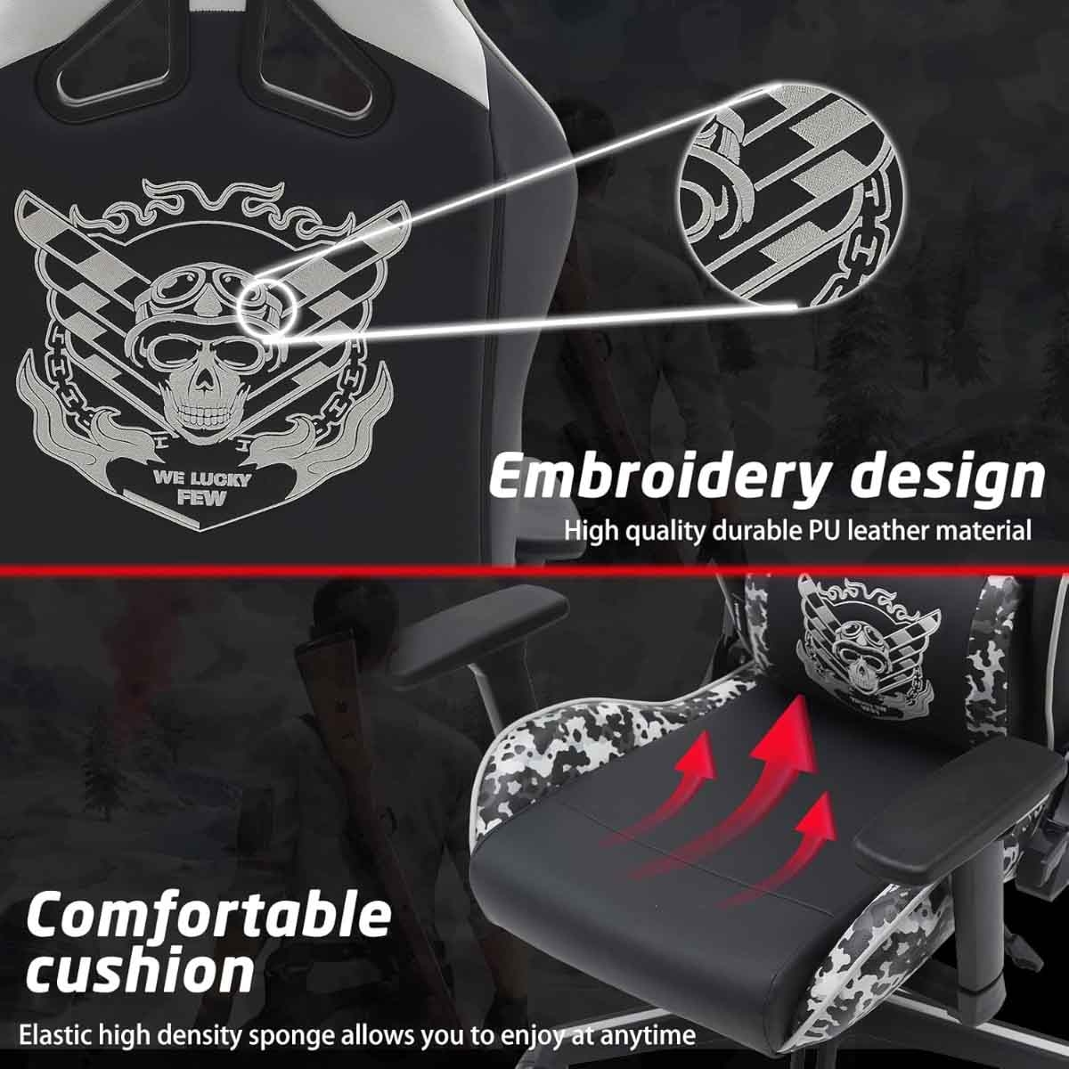 جيم أون كرسي ألعاب Call of Duty باللونين الأسود والأبيض