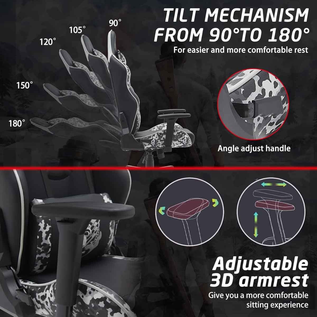 جيم أون كرسي ألعاب Call of Duty باللونين الأسود والأبيض