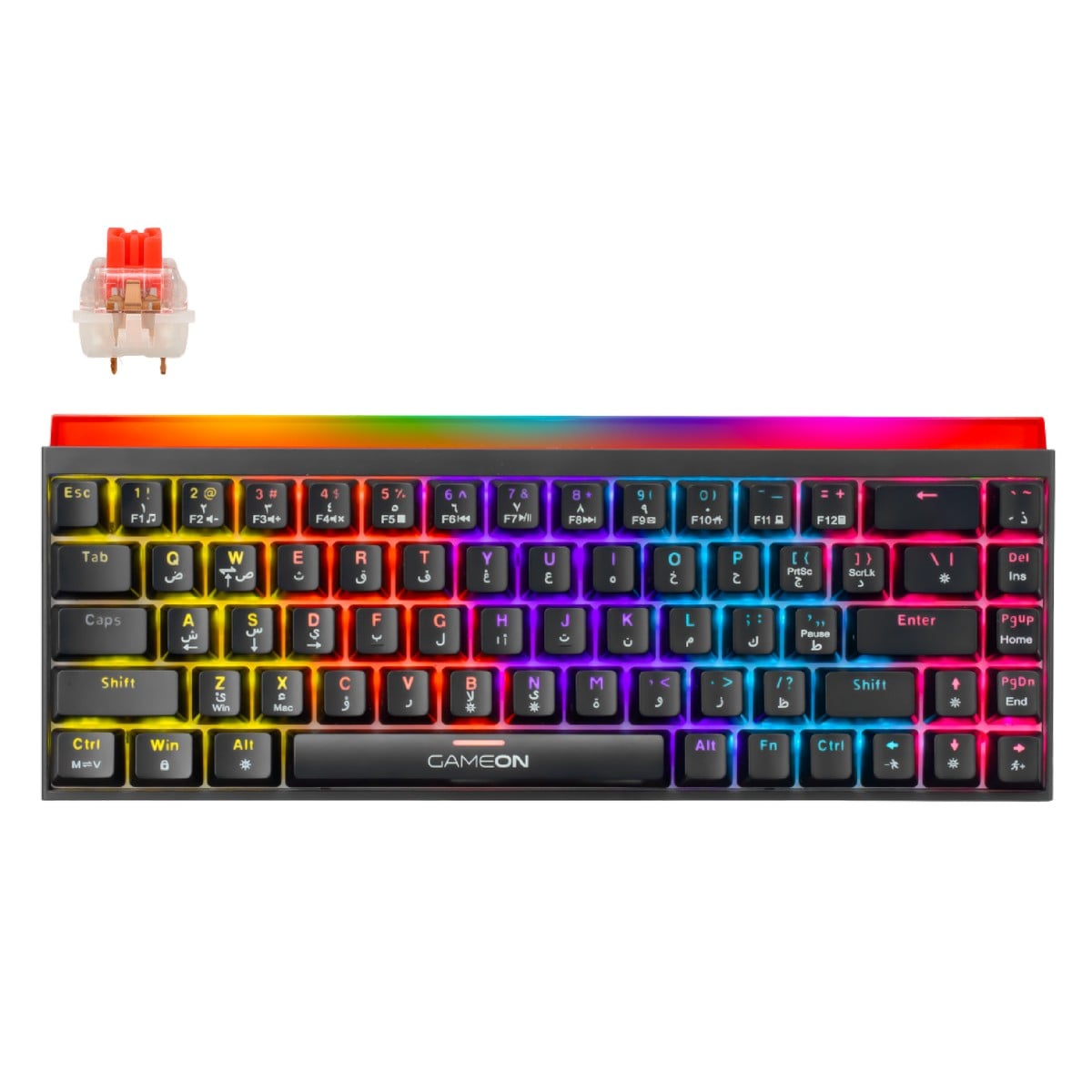 جيم أون كيبورد ألعاب ميكانيكي سلكي Primex Series بحجم 60% ومفاتيح Red Switch وإضاءة RGB وتخطيط إنجليزي/عربي