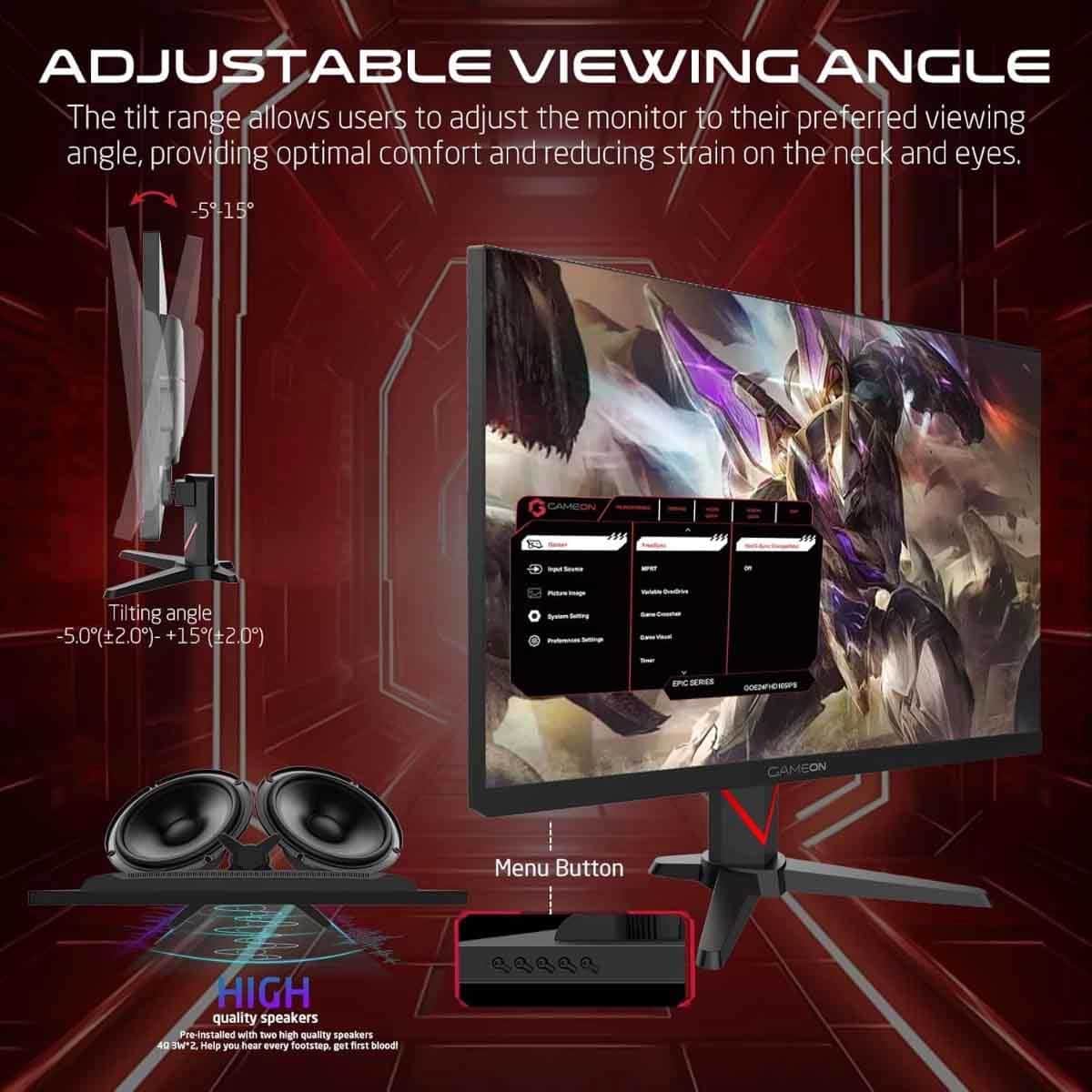 Game On Ravenstrike Gaming Headset & 24" GOE24FHD165 Gaming Monitor with Florpad Hyper Beast Mat Bundle