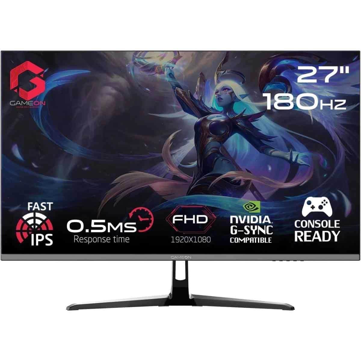 Game On Ravenstrike Gaming Headset & 27" GOPS27180IPS Gaming Monitor with Florpad Arctic Mat Bundle