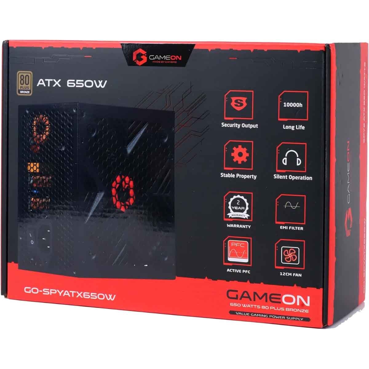 Game On SPY2 650 Watts 80 Plus Bronze Gaming Power Supply