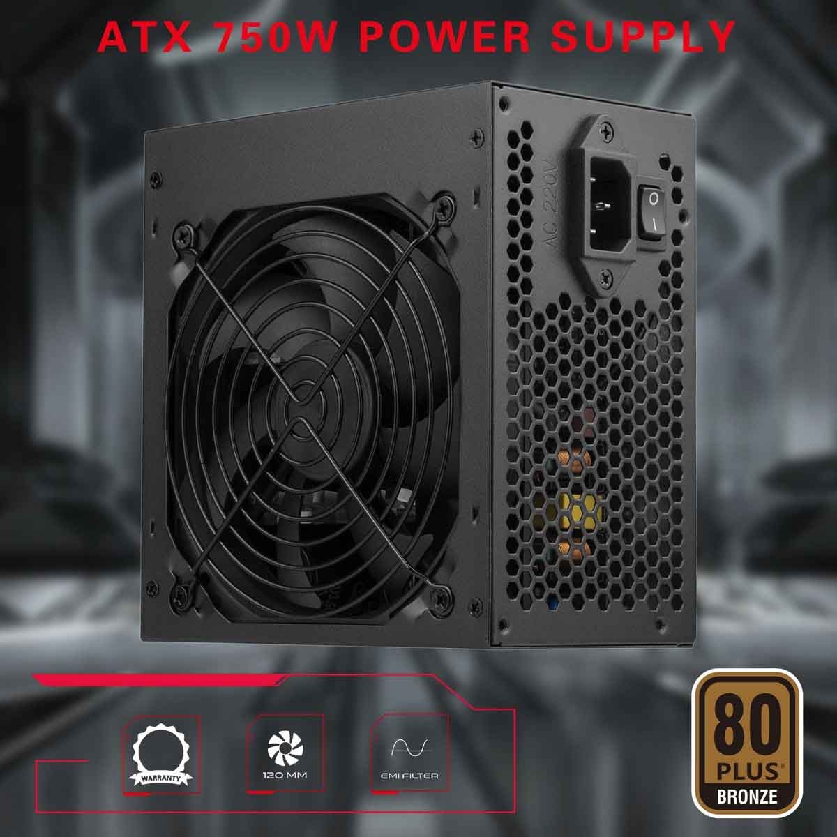 Game On SPY2 750 Watts 80 Plus Bronze Gaming Power Supply Unit