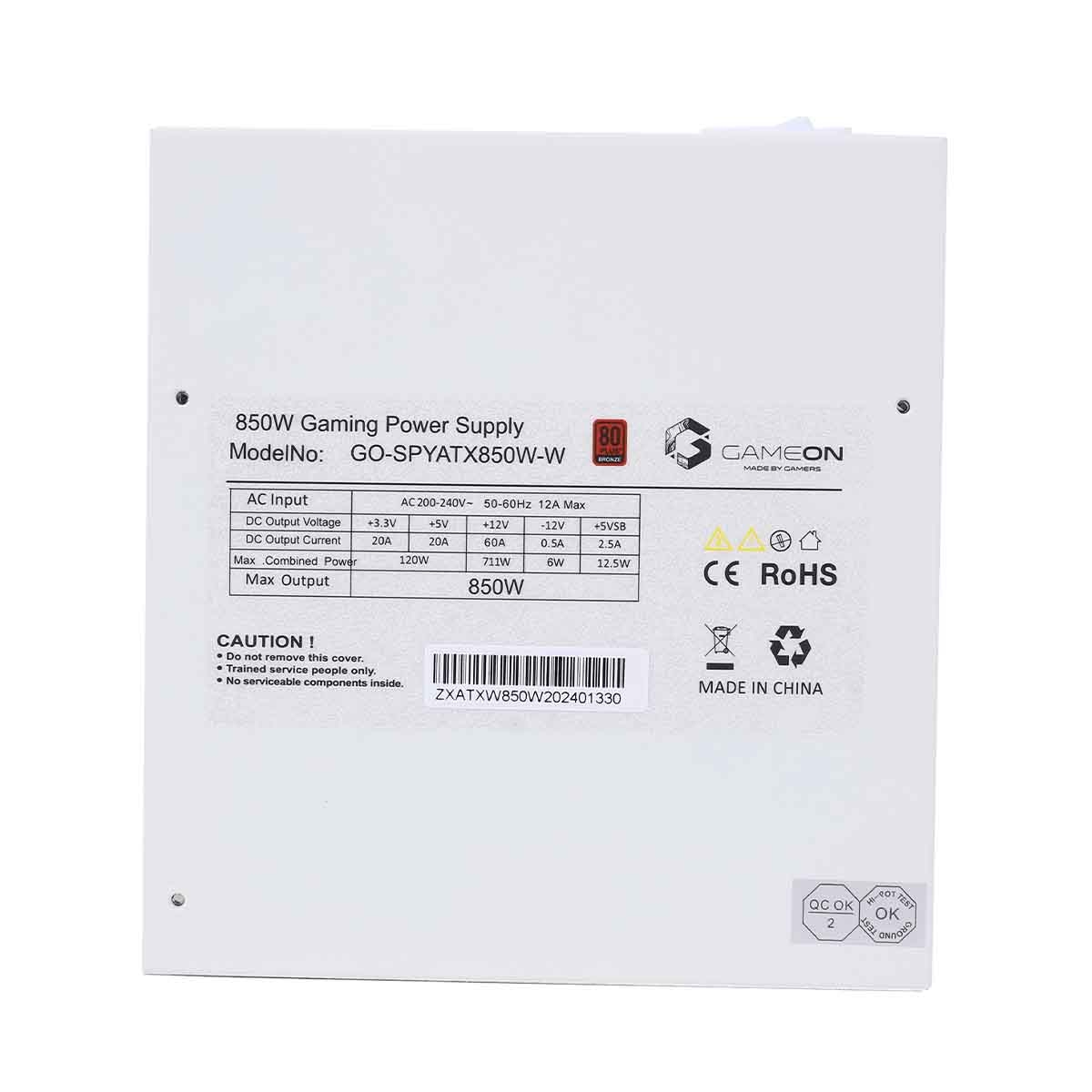 Game On SPY2 850 Watts 80 Plus Bronze Gaming Power Supply Unit