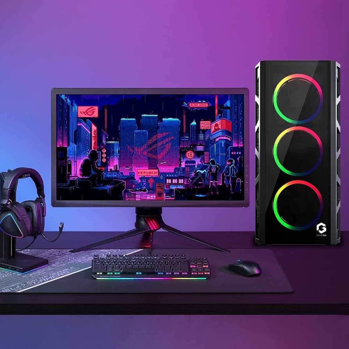 جيم أون كيس كمبيوتر ألعاب Mid Tower بإضاءة RGB ثابتة من سلسلة Trident II