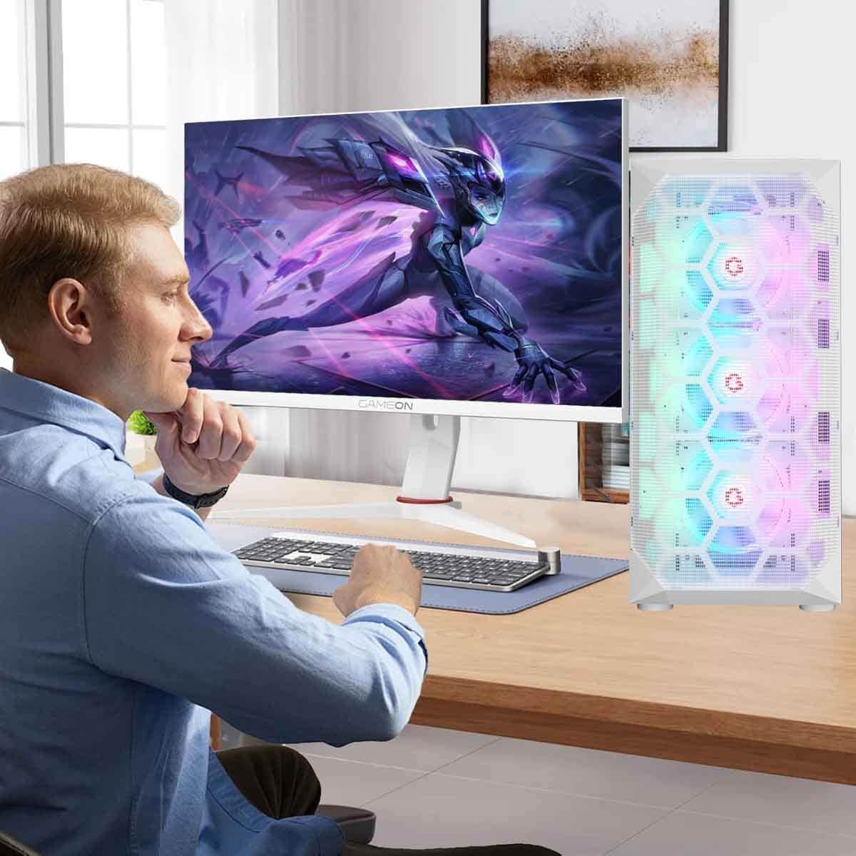 Game On White Emperor Arctic I Series Mid Tower Gaming PC Case