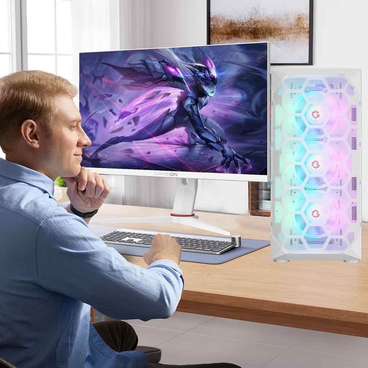 Game On White Emperor Arctic I Series Mid Tower Gaming PC Case