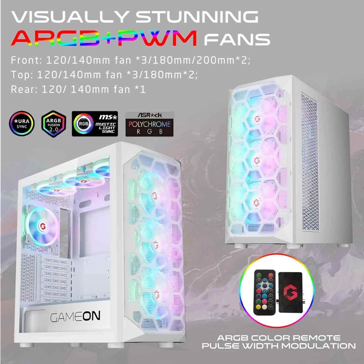 Game On White Emperor Arctic I Series Mid Tower Gaming PC Case
