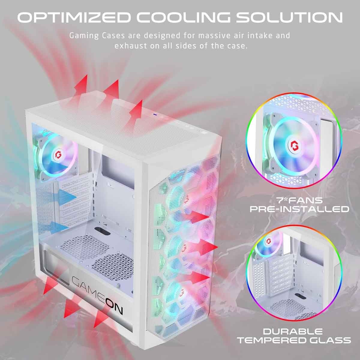 Game On White Emperor Arctic I Series Mid Tower Gaming PC Case